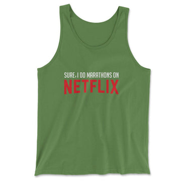Sure, I Do Marathons On Netflix Men/Unisex Tank in Leaf color